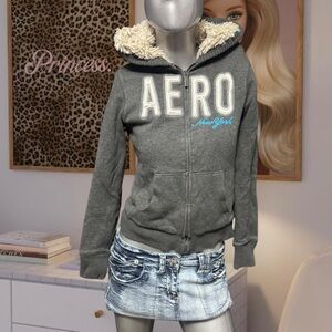 Aeropostale Y2K Faux-Fur Lined Zip Hoodie